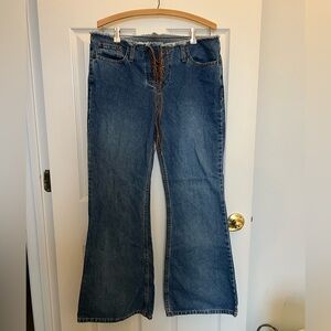 Vintage Y2K Lace Up Raw Edge Low Rise Flare Jeans